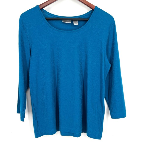 Chico's Tops - Chico's Size 2 or L Large Blue Floral Textured Blouse Shirt Top Casual Business